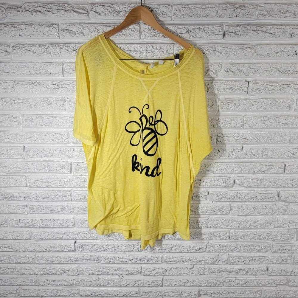 Cato Womens Top 18W 20W Plus Size Yellow Cotton Bumble Bee T Shirt Keyhole YEL3E
